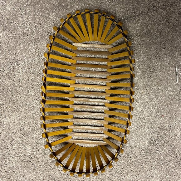 VTG Boho Oval Wooden Rattan Basket - Picture 1 of 4